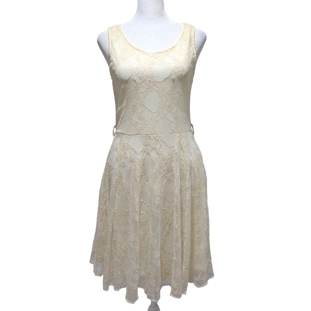 SM Wardrobe Cream Lace Sleeveless Fit and Flare Dress Ivory Cotton M/L NWT